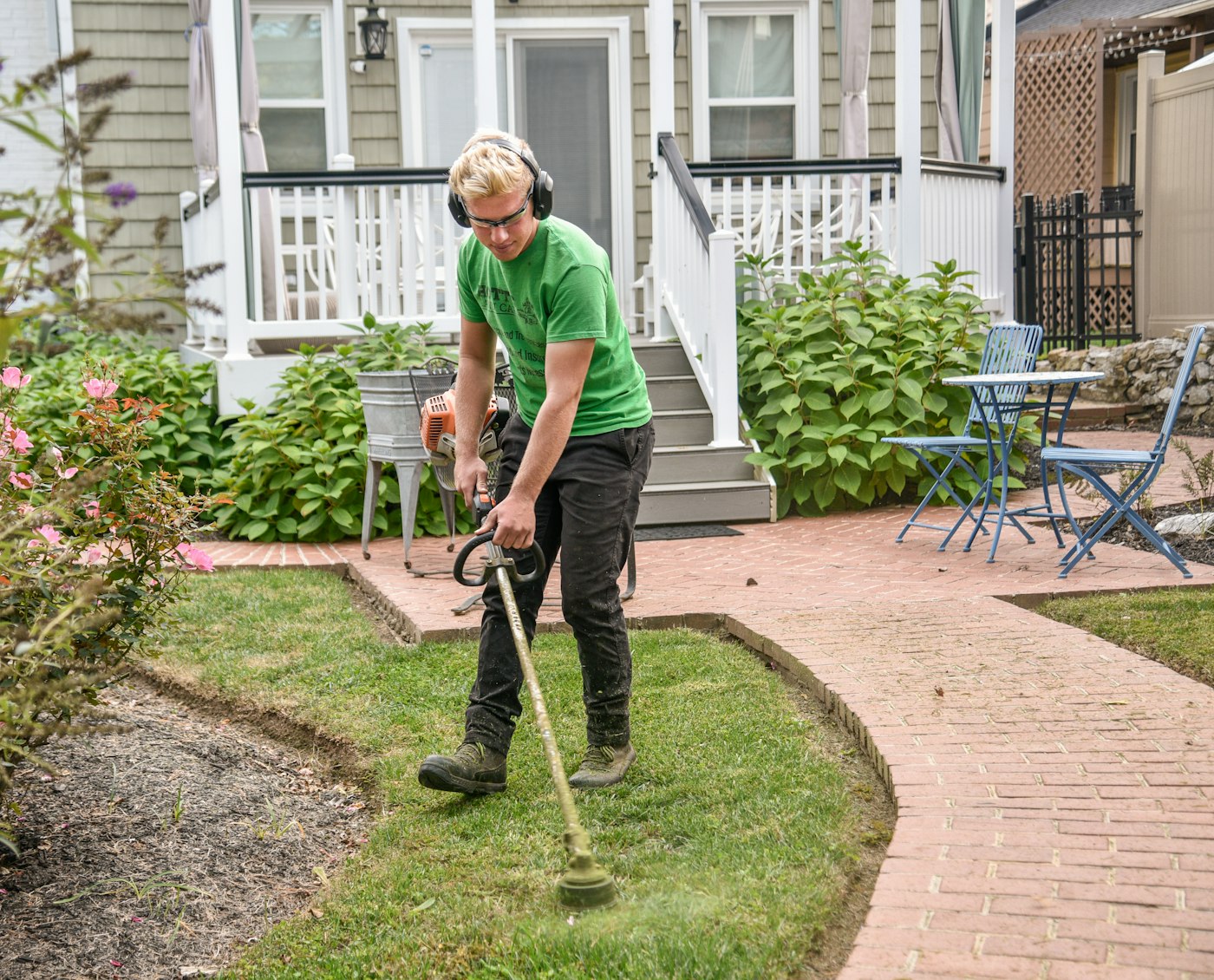 Mower doing yard work